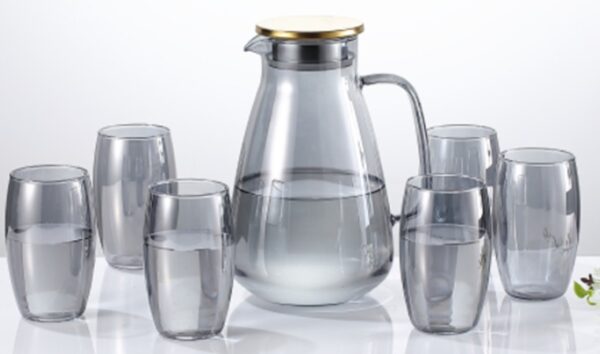 9 Modern Smoke Grey Glass Water Jug Set