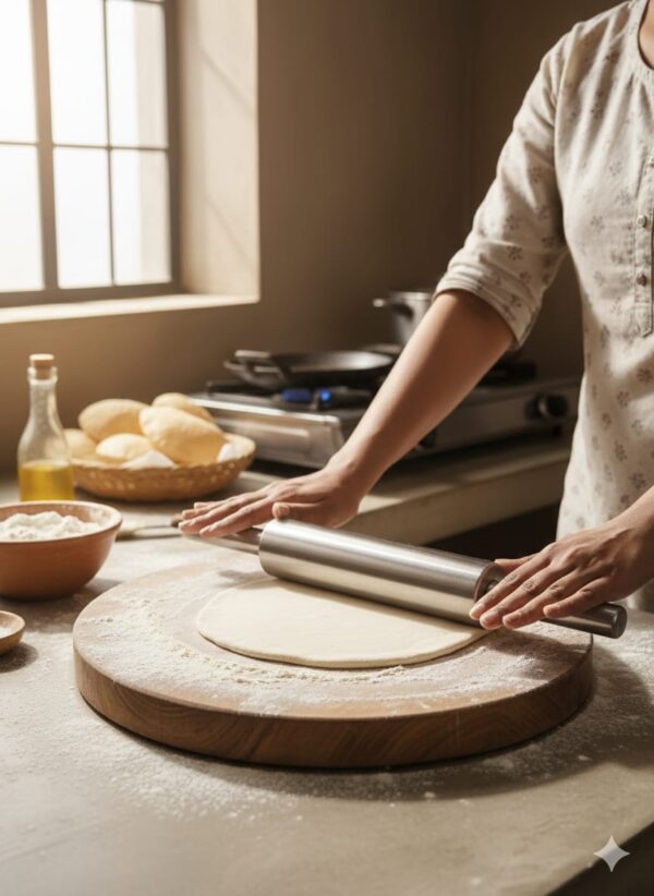 17 Premium Stainless Steel Rolling Pin – Non-Stick Heavy Duty Dough Roller for Roti, Pizza, Pastry & Baking