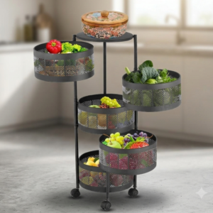 5 Tier Fruits & Vegetables Storage Rack with Wheels – Folding Basket Kitchen Organizer Stand