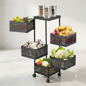 5-Tier Rolling Fruits & Vegetables Storage Rack – Heavy Metal Kitchen Organizer with Wheels & Mesh Baskets