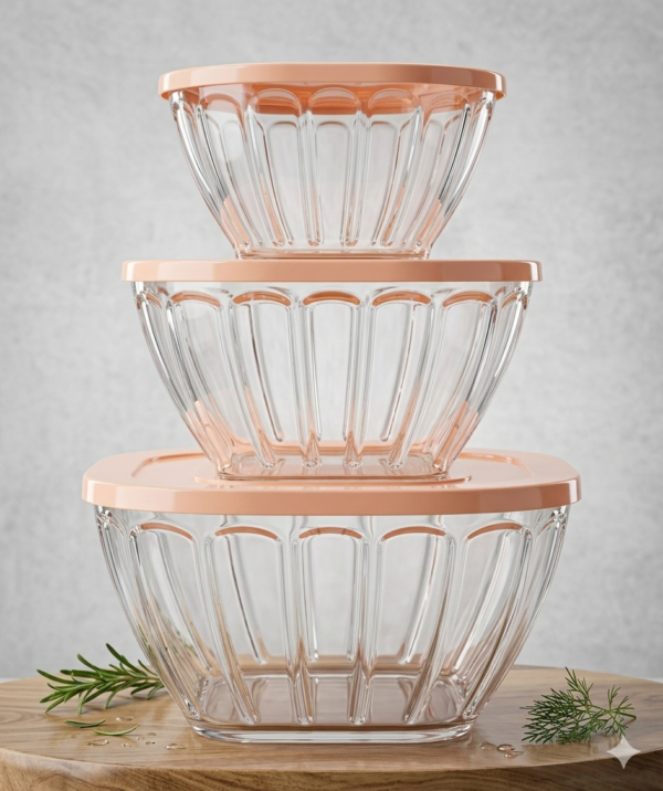 3 Piece Glass Storage Bowl Set with Airtight Lids – Premium Kitchen Food Storage Containers