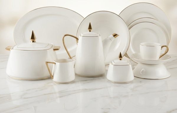 3.1 Premium White Porcelain Dinner Set with Gold Accent – Luxury Tea & Dining Crockery Set