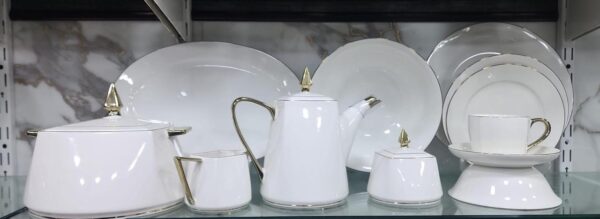 3.2 Premium White Porcelain Dinner Set with Gold Accent – Luxury Tea & Dining Crockery Set