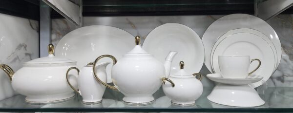4.2 Elegant White Porcelain Tea Set with Gold Trim – Complete Dinnerware & Tea Serving Set