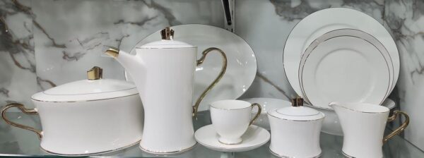 Luxury White Porcelain Tea & Dinner Set with Gold Rim – Elegant Serving Set