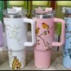 Floral Printed Insulated Stainless Steel Tumbler 40oz with Handle & Straw – Aesthetic Travel Mug for Hot & Cold Drinks