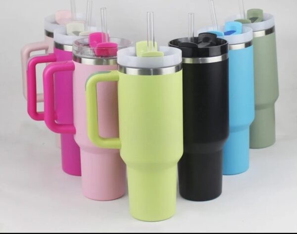 3 40oz Insulated Stainless Steel Tumbler with Handle & Straw – Leakproof Travel Mug for Hot & Cold Drinks