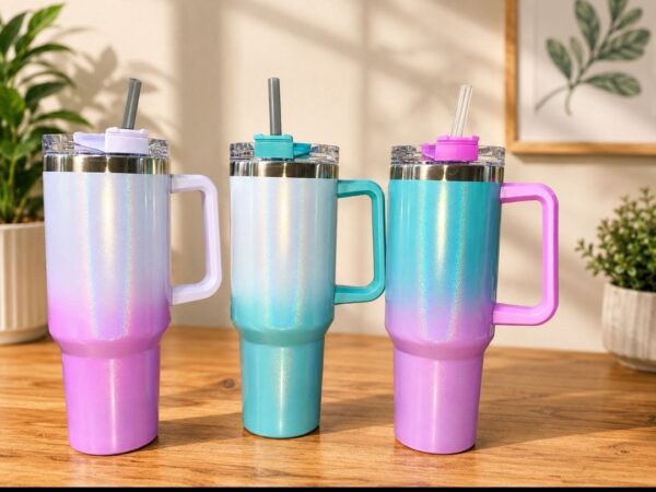 Multi-color Multi-Color Insulated Stainless Steel Tumbler with Handle & Straw – 40oz Leakproof Travel Mug for Hot & Cold Drinks