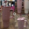 Elegant Ribbed Tumbler with Bow Lid & Straw – Insulated Leakproof Travel Mug with Handle (Stylish Gift Cup)