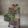 1 3-Tier Rolling Fruit & Vegetable Basket Rack – Heavy Iron Kitchen Storage Organizer with Wheels
