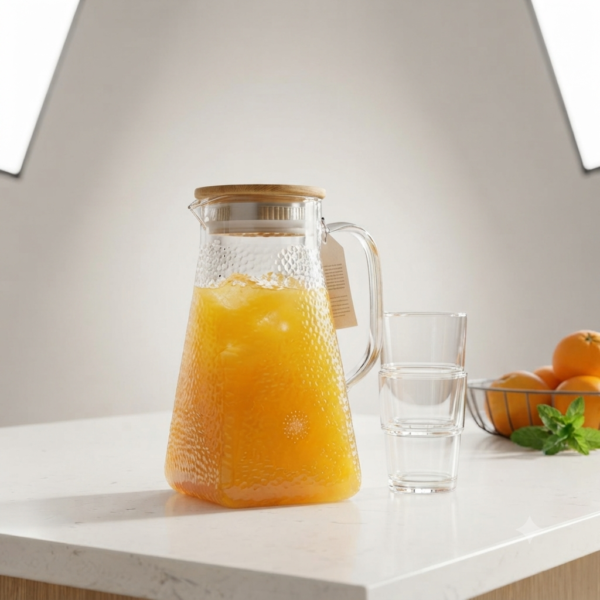 57 Premium Acraylic Water & Juice Pitcher with wood Lid – Elegant Serving Carafe