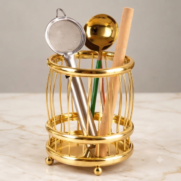 59 Luxury Gold Metal Utensil Holder – Kitchen Cutlery & Tool Organizer