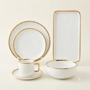 Luxury White & Gold Ceramic Dinnerware Set – Premium Dining Collection