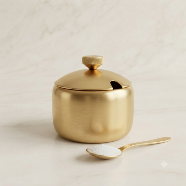 67 Luxury Gold Sugar Bowl with Lid & Spoon – Premium Kitchen Storage Container