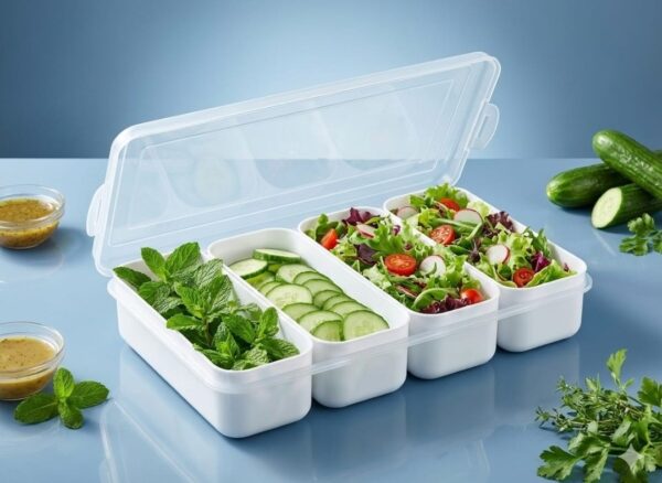4-Compartment Food Storage Container with Lid – Multi-Section Meal Prep Box