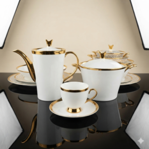 Luxe Gold Rim Porcelain Tea & Coffee Serving Set – White Elegance Collection