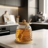 11.11 Glass Honey Jar with Wooden Dipper & Lid – Clear Honey Storage Container with Wooden Base