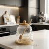 11.12 Glass Honey Jar with Wooden Dipper & Lid – Clear Honey Storage Container with Wooden Base