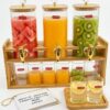 14.14 3-Tier Glass Juice Dispenser Set with Wooden Stand & Gold Taps – Beverage Drink Dispenser for Parties & Events