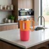 Insulated Travel Tumbler with Handle – Orange & Pink Stainless Steel Coffee Cup with Leak-Resistant Lid
