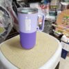 Insulated Travel Tumbler with Handle – Orange & Pink Stainless Steel Coffee Cup with Leak-Resistant Lid