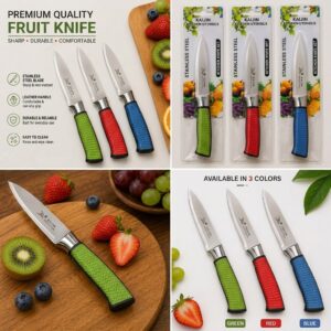16 Premium Stainless Steel Fruit Knife with Comfortable Non-Slip Handle Pair of 3 set– Sharp Kitchen Paring Knife for Fruits & Vegetables