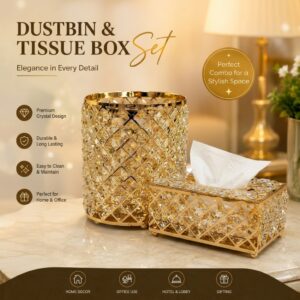 Luxury Gold Crystal Dustbin & Tissue Box Set