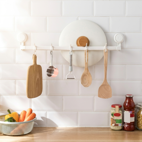 Wall-Mounted Kitchen Hanging Rack with 6 Hooks – Drill-Free Multipurpose Storage Organizer