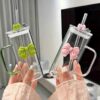 26.26 Cute Bow Design Tumbler Cup with Straw & Lid – Reusable Drinking Cup with Handle for Water, Juice, Iced Coffee & Cold Beverages