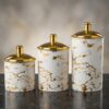 White & Gold Marble Storage Canister Set with Lids – Elegant Kitchen Containers for Sugar, Tea, Coffee, Spices & Dry Food