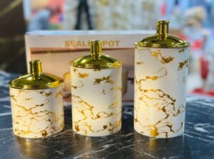 White & Gold Marble Storage Canister Set with Lids – Elegant Kitchen Containers for Sugar, Tea, Coffee, Spices & Dry Food
