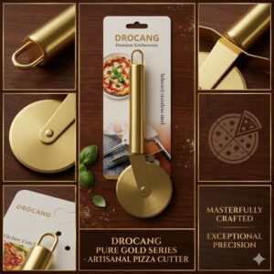DROCANG Pure Gold Series Stainless Steel Pizza Cutter – Premium Gold Pizza Wheel Cutter for Kitchen