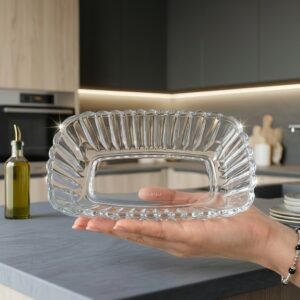 Elegant Crystal Glass Serving Tray – Decorative Rectangular Food & Dessert Serving Platter