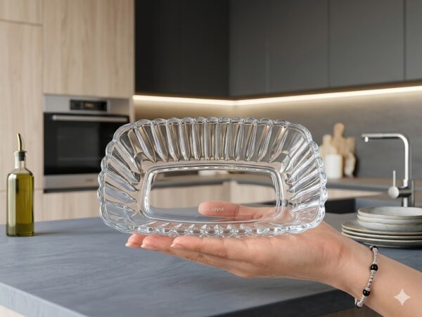Elegant Crystal Glass Serving Tray – Decorative Rectangular Food & Dessert Serving Platter