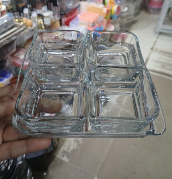 32.32 Premium Crystal Glass Serving Set – 4-Piece Square Dessert & Snack Bowls with Tray