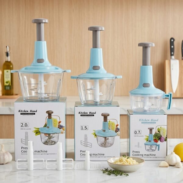 Manual Pull Chopper & Food Processor – Multi-Size Vegetable, Onion & Garlic Cutter