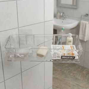 Clear Acrylic Bathroom Storage Organizer with Wall-Mounted Adhesive Holder – Shower & Vanity Organizer