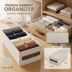 FoldEase™ Fabric Socks & Garment Drawer Organizer – 10 Compartment Storage Box