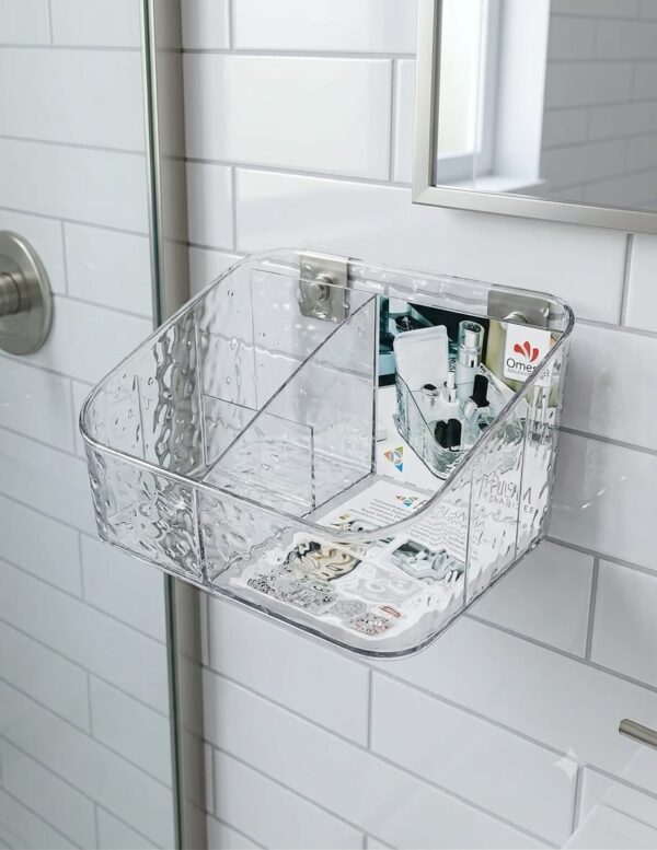 Clear Wall Mounted Bathroom Shower Organizer – Acrylic Storage Rack with Divided Compartments