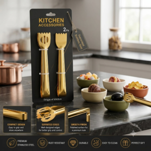 8 Mini Gold Stainless Steel Serving Tongs – 2-Piece Kitchen & Buffet Set