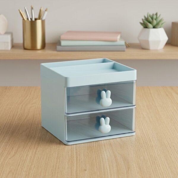 9 2-Tier Desktop Storage Organizer with Clear Drawers & Bunny Handles – Compact Tabletop Desk Organizer