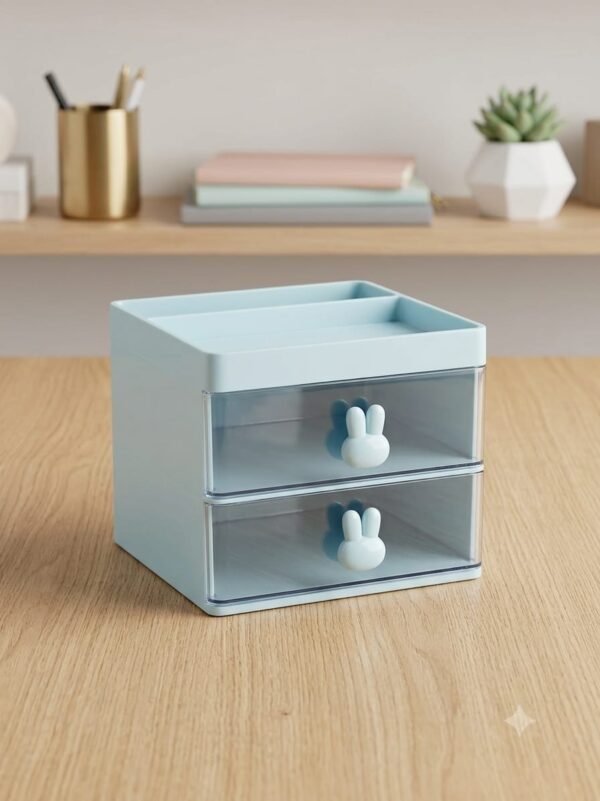 9.9 2-Tier Desktop Storage Organizer with Clear Drawers & Bunny Handles – Compact Tabletop Desk Organizer