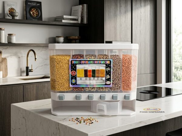 2 Multi-Compartment Food Storage Dispenser – 6-Section Dry Food & Grain Organizer