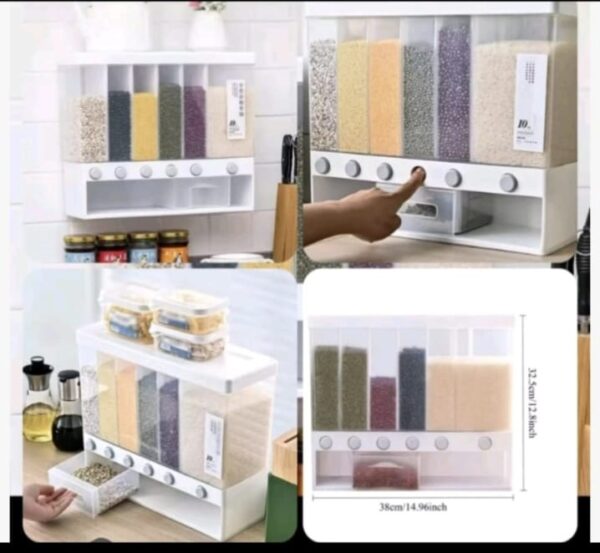 2.1 Multi-Compartment Food Storage Dispenser – 6-Section Dry Food & Grain Organizer