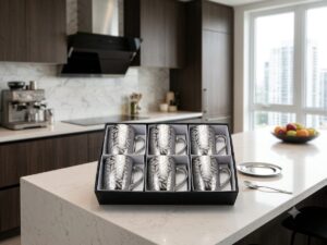 Elegant Silver Coffee Mug Set – 6-Piece Leaf Pattern Tea & Coffee Cups