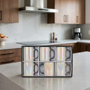 Elegant Iridescent Coffee Mug Set – 6-Piece Ceramic Tea & Coffee Cups